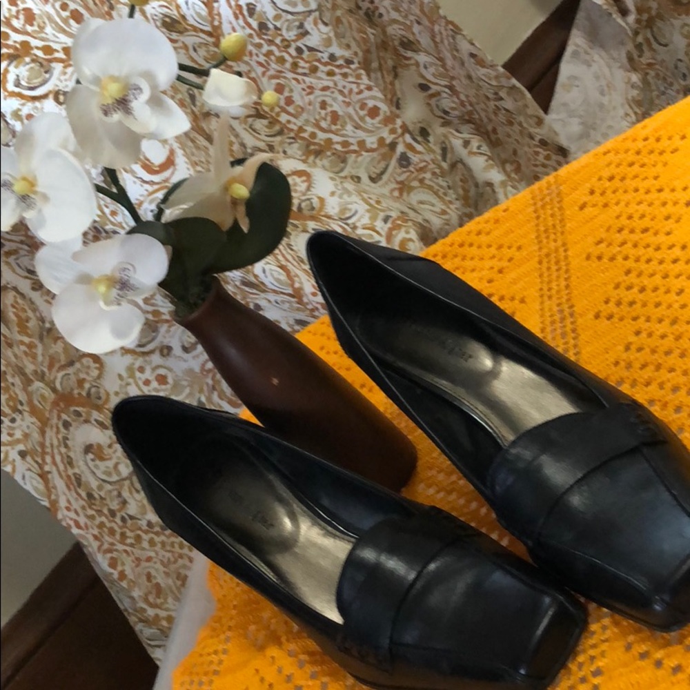Etienne Aigner Black Leather Square-Toe Pumps